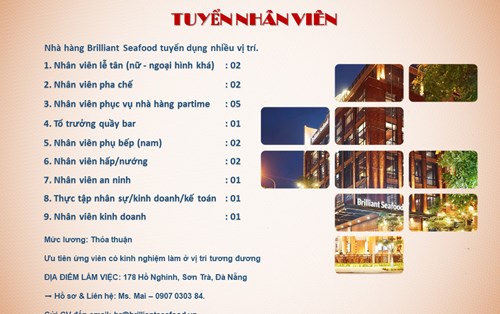 Nhà hàng Brilliant Seafood tuyển dụng